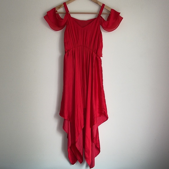 BARDOT JUNIOR | Red flounce high low off the shoulder dress - Picture 7 of 10